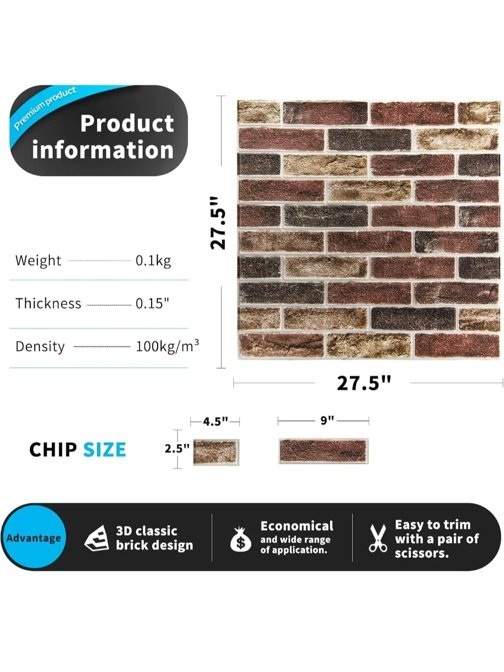 Brick Accent Peel-and-Stick Wallpaper Panel in Red and Tan